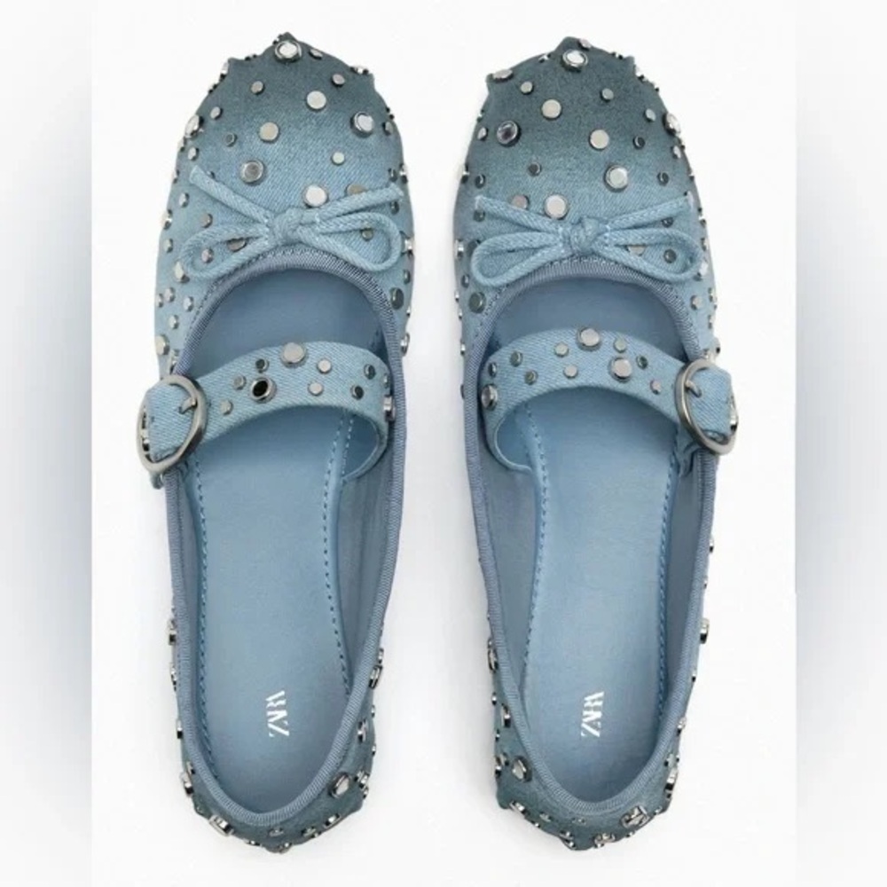 Zara studded denim flats